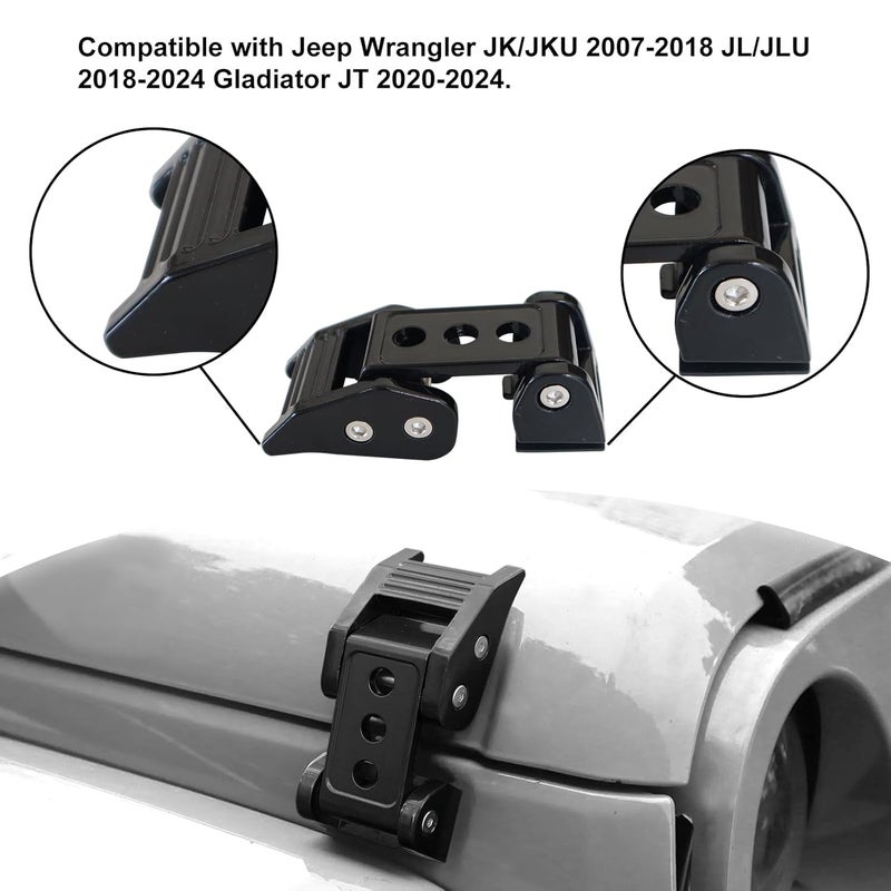 WWFGYX Hood Latches Aluminum Hood Lock Catch Latches Kit Compatible with Jeep Wrangler JK/JKU 2007-2018 JL/JLU 2018-2024 Gladiator JT 2020-2024 (Black) - Image 4
